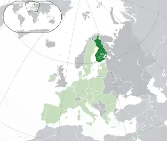 Location of &nbsp;Finland&nbsp;&nbsp;(dark green)–&nbsp;on the European continent&nbsp;&nbsp;(green &&nbsp;dark grey)–&nbsp;in the European Union&nbsp;&nbsp;(green)&nbsp; —&nbsp; [Legend]