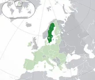 Location of &nbsp;Sweden&nbsp;&nbsp;(dark green)–&nbsp;on the European continent&nbsp;&nbsp;(green &&nbsp;dark grey)–&nbsp;in the European Union&nbsp;&nbsp;(green)&nbsp; —&nbsp; [Legend]
