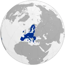 Globe projection with the European Union in green