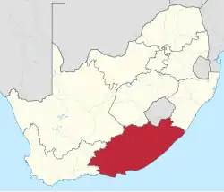 Map showing the location of the Eastern Cape in the southern part of South Africa