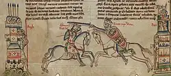 Edmund II (left) is defeated by forces of Cnut the Great.