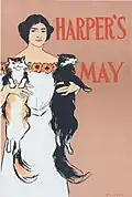 His trademark linework and use of broad tonal areas developed after his return from Europe. There influences from Japanese prints, the Arts and Crafts movement, and the impressionistic approach of Parisian poster-making.