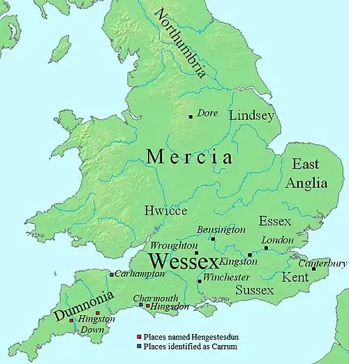 Map of England c. 802–839