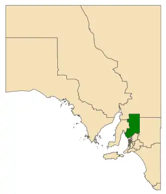 Map of South Australia with electoral district of Frome highlighted
