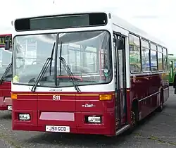 Dennis Dart with Alexander Dash bodywork with a V shaped windscreen (before improvements)