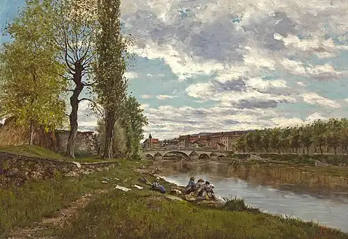 Eugène Galien-Laloue: Lavandières au bord du Loing