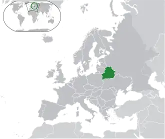 Location of &nbsp;Belarus&nbsp;&nbsp;(green)on the European continent&nbsp;&nbsp;(dark grey)&nbsp; —&nbsp; [Legend]