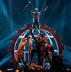 Hatari performing at the Eurovision Song Contest 2019 in Tel Aviv, Israel.