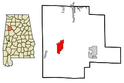 Location of Fayette in Fayette County, Alabama.