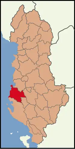 Map showing the district within Albania