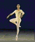 Animation of a dancer in a leotard, spinning around on one toe