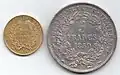 Gold 20 francs 1851 and silver 5 francs 1850