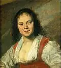 Frans Hals' tronie, with the later title Gypsy Girl. 1628-30. Oil on wood, 58&nbsp;cm ×&nbsp;52&nbsp;cm (23&nbsp;in ×&nbsp;20&nbsp;in). The tronie includes elements of portraiture, genre painting, and sometimes history painting.