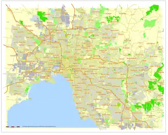 Map of Melbourne, Australia, printable and editable