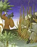 Drawing of French Jews being burned to death (1410)