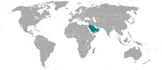 Map which highlights the nations within the Gulf Cooperation Council, or GCC