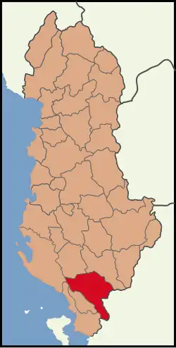 Map showing the district within Albania