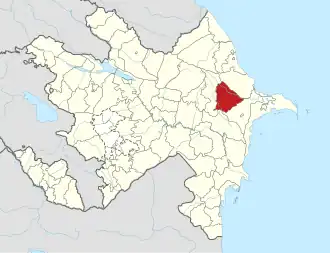 Map of Azerbaijan showing Qobustan district