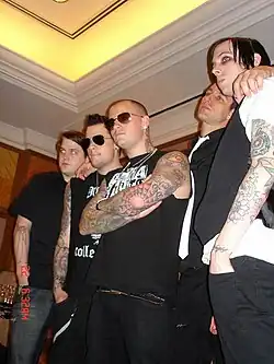 Good Charlotte, from left to right: Paul Thomas, Joel Madden, Benji Madden, Dean Butterworth, and Billy Martin.