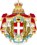 Greater coat of arms with fasces added inside as supporters (1929–1944)