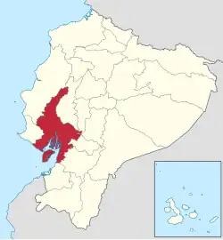 Location of Guayas in Ecuador.