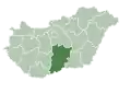 Map of Hungary highlighting Bács-Kiskun County