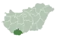 Map of Hungary highlighting Baranya County