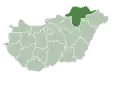 Map of Hungary highlighting Borsod-Abaúj-Zemplén County