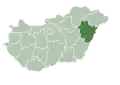 Map of Hungary highlighting Hajdú-Bihar County