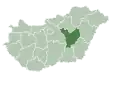Map of Hungary highlighting Jász-Nagykun-Szolnok County