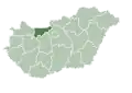 Map of Hungary highlighting Komárom-Esztergom County