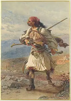 Greek Warrior painted by Carl Haag (1861).
