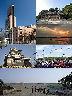 From top left: City center, Act city, Kazimachi, Hamamatsu Castle, Bentenzima, Government district