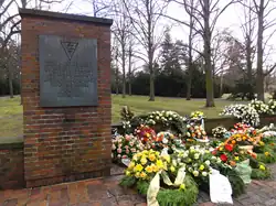 A monument to Neuengamme victims in Hamburg. The letters KZ are not nationality-letters; they are the German abbreviation for Konzentrationslager (concentration camp)