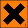 Irritant (Xi) (Can cause damage to the skin, or the eyes) Example: Fumaric acid and bleach