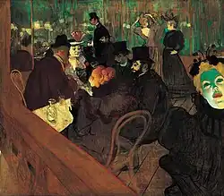 Henri Toulouse-Lautrec, At the Moulin Rouge, (1895) The artist left his wealthy home and went to live in Montmartre in Paris where he painted the people of the bars and theatres.