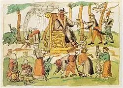 Darstellung des Hexensabbats aus der Chronik des Johann Jakob Wick
