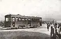 Damaged and derailed Hiroden 651 on August 9, 1945