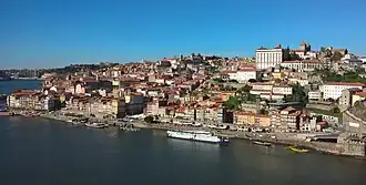View of Ribeira district and Luís I bridge from Vila Nova de Gaia,