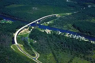 A section of the Intracoastal Waterway in Pamlico County crossed by the Hobucken Bridge.