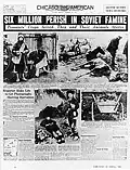 Chicago's American front page depicting Holodomor's starvation to death of six million Ukrainians.