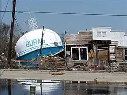 Fallen water tower following Hurricane Katrina