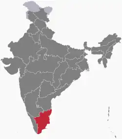Location of Tamil Nadu in the Republic of India