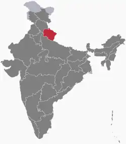 Location of Uttarakhand in India