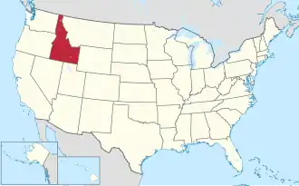 Map of the United States highlighting Idaho