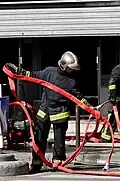Firefighter of the BSPP, just after an important fire near Montmartre in Paris.