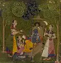 This 18th-century miniature shows the influence of 16th century Iranian graphic designers of the Indian court.