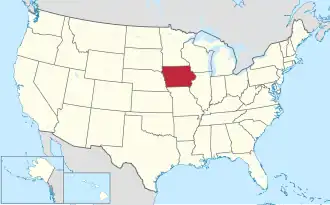 Map of the United States with Iowa highlighted