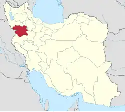 Map of Iran with Kurdistan Province highlighted