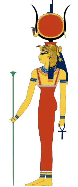 Isis with Hathor's crown and the throne she wore in earlier periods